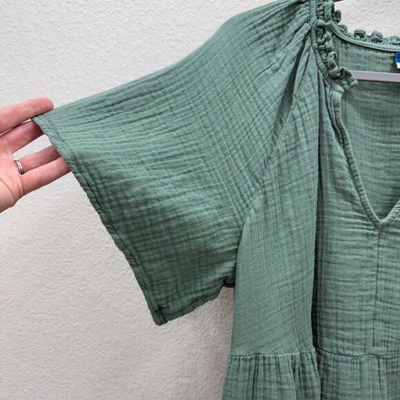 Old Navy Herb Green Gauze Demi Swing Short Sleeve Dress Womens size Large - Picture 3 of 10